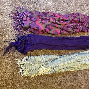 3 scarfs pink/purple leopard print - silver lined- solid purple